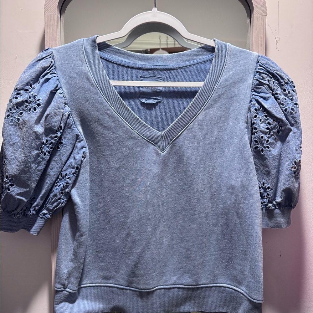 Women's Blue Puff Sleeve Top